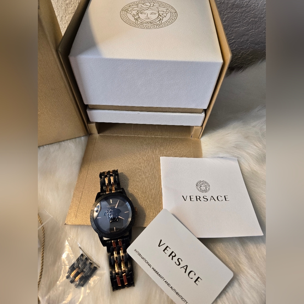 Versace Palazzo Empire Black Dial Two Tone Steel Strap Watch for Men's - Picture 5 of 17